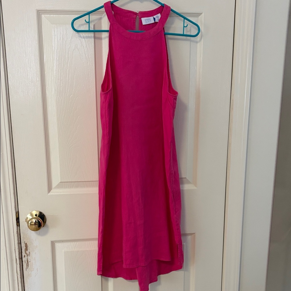 Sigrid Olsen Bright Pink Halter Dress 100% linen , size M